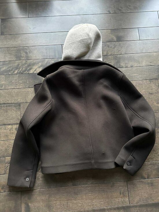 Zara Cropped Peacoat with Removable Grey Hood - NEW - Picture 3 of 3